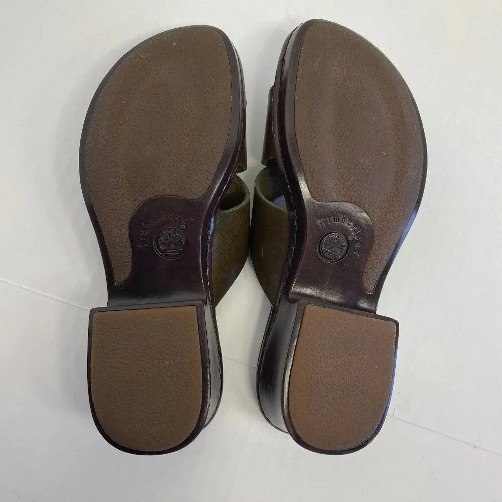 Timberland Sandals Women’s Sz 7.5 Olive Green Leather Strap Slides Smart Comfort